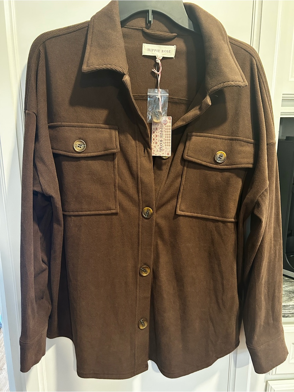 Hippie Rose Brown Button-Front Utility Shacket